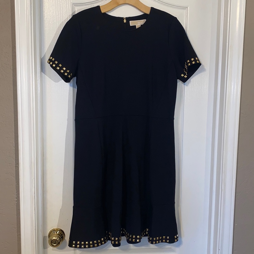 Michael Kors Black Studded Short Sleeve Dress L